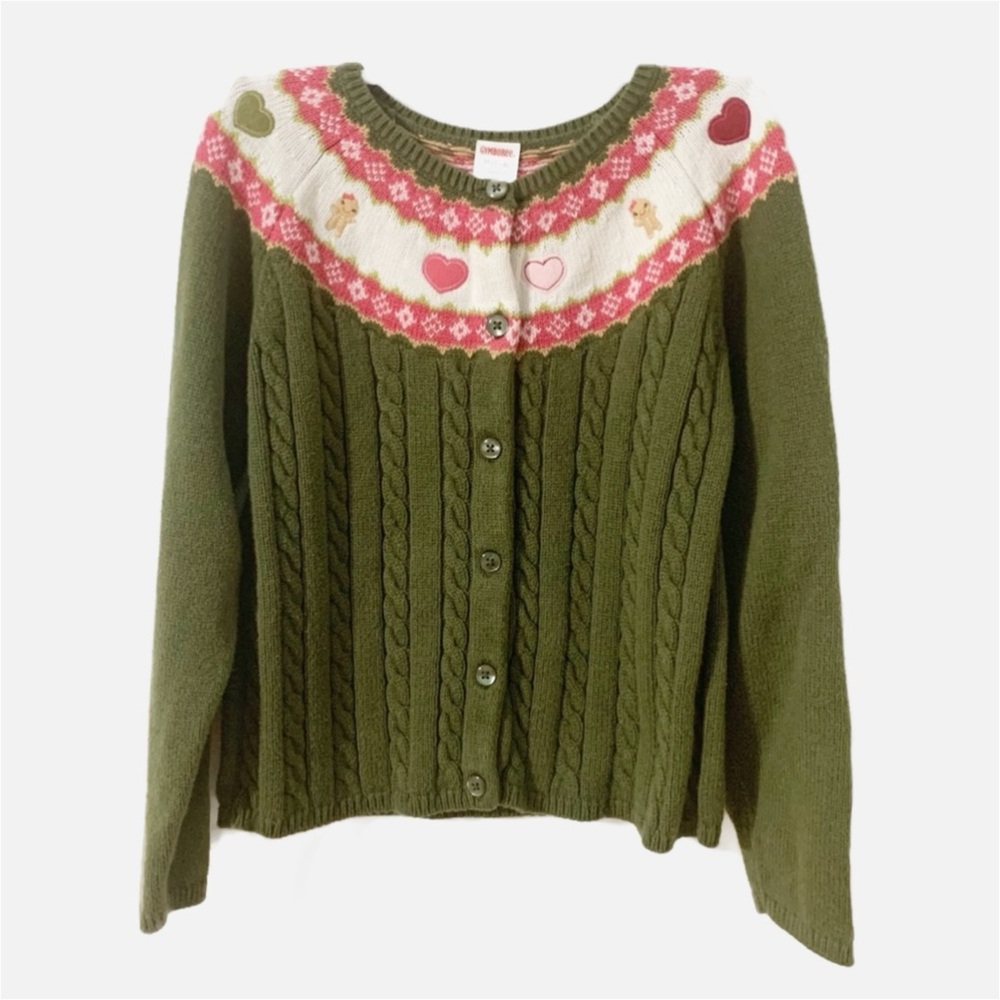 Gymboree Fair Isle Like Sweater Cable Knit Design Embroidered Hearts/Gingerbread